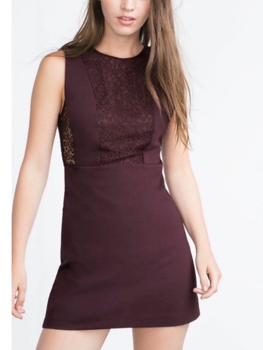 Zara Trafaluc Lace-Front Mini Dress in Burgundy